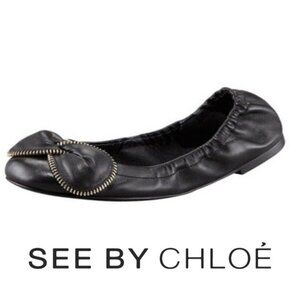 See by Chloe black zipper bow Ballet Flats 39/9